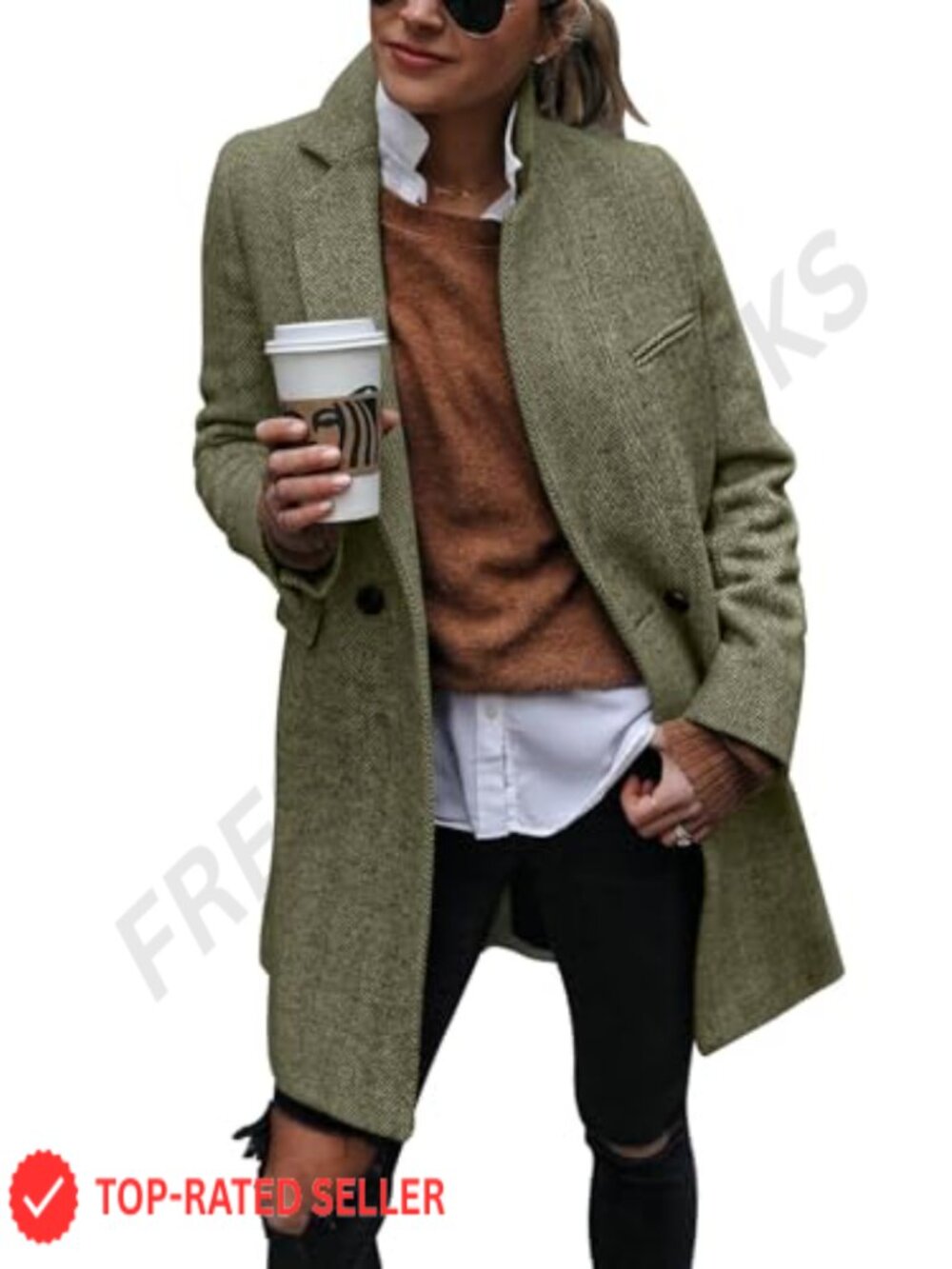 Notch Lapel Double Breasted Trench Coat Peacoat Long Blazer Overcoat